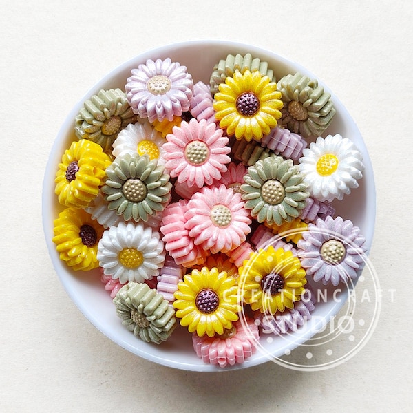 Opal Sunflower Silicone Beads, 20mm Daisy/Sunflower Shape Beads, Iridescent Focal Beads, Bulk Beads