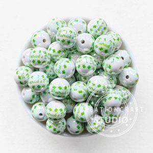 16mm St Patrick Print Acrylic Beads,Clover Beads,Bulk Gumball Bead,DIY Jewelry