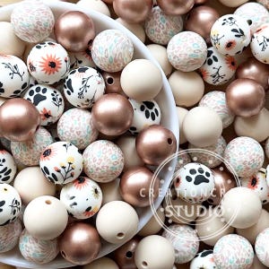 Bulk Round Silicone Bead Assorted,15mm Print Loose Beads,Keychain Lanyard Making