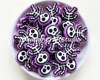 Bulk Silicone Beads, Mini Halloween Violet Skeleton Silicone Beads, DIY Necklace Jewelry Gift, Silicone Focal Beads, 29*22mm