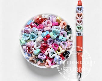 Schimmernde, hohle Herz-Acrylperlen, kleine lose Zwischenperlen, DIY-Stift-Schlüsselanhänger-Armband