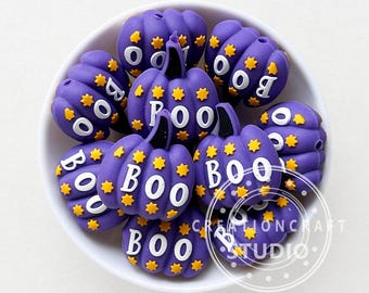 Halloween Boo Pumpkin Focal Beads,Beads for Jewelry,3D Chunky Pumpkin Beads,Silicone Beads With Glitter