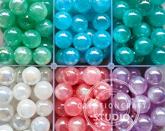 16mm Round Glitter Acrylic Beads for Jewelry Bracelets Necklace DIY Pen Making, Gumball Bubblegum Beads, Acrylic Loose Beads