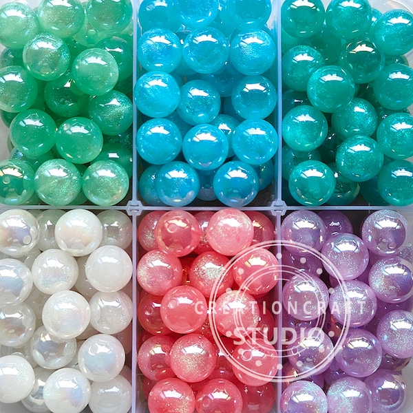 Perles acryliques scintillantes rondes de 16 mm pour bijoux, bracelets, fabrication de stylos bricolage, perles de chewing-gum, perles en vrac acryliques