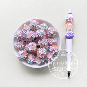 Fancy Beads for Pen, Polymer Clay Flower Ball Beads, Beaded Flower Charms, 20mm Chunky Floral Ball