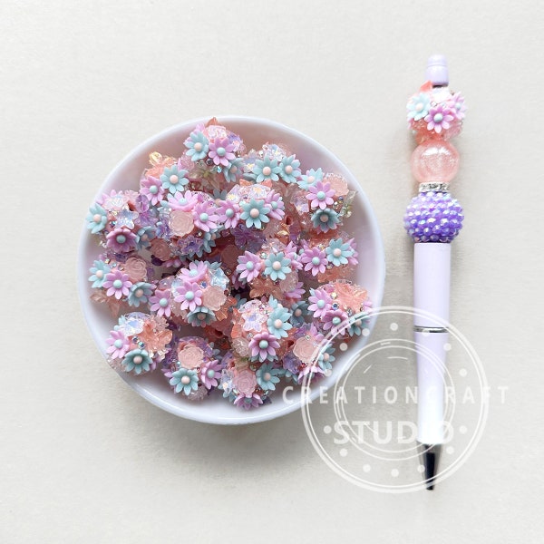 Perles fantaisie pour stylo, boules de fleurs en pâte polymère, breloques fleurs en perles, grosse boule florale 20 mm