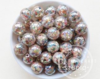 Star Sequin Confetti 16mm Acrylic Beads, Gumball Bulk, AB Glitter Beads, 16mm Bubblegum Beads