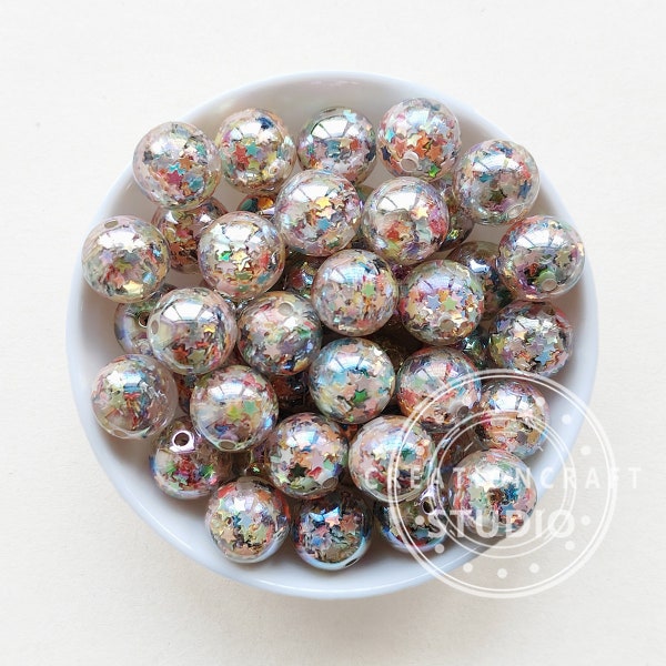 Star Sequin Confetti 16mm Acrylic Beads, Gumball Bulk, AB Glitter Beads, 16mm Bubblegum Beads