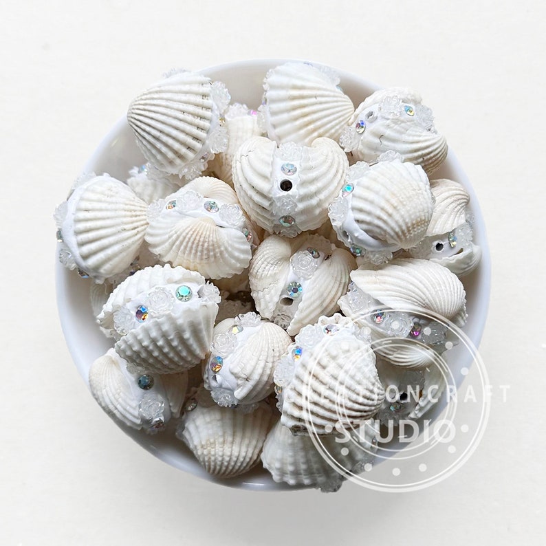 Natural Sea Shell Polymer Clay Rhinestone Fancy Beads, Beach Shell ...