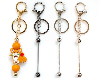 1/5/50Pcs Beadable Bar Blank Keychain, Beadable Metal Keyrings