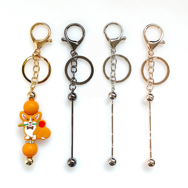 1/5/50Pcs Beadable Bar Blank Keychain, Beadable Metal Keyrings