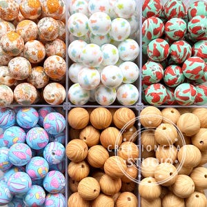 New Red Bird Print Beads,Floral Print Beads,Silicone Pearl Beads,15mm Silicone Beads for Jewelry