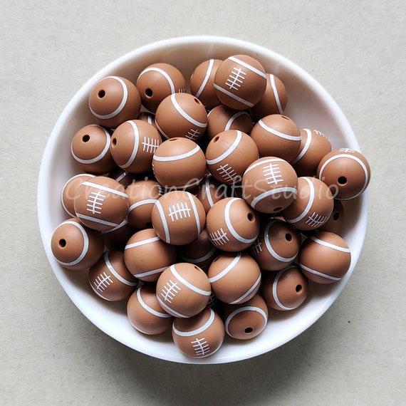 15mm American Football Round Silicone Beads, Football Beads Bulk Silicone  Beads DIY Beaded Pen Jewelry Making 