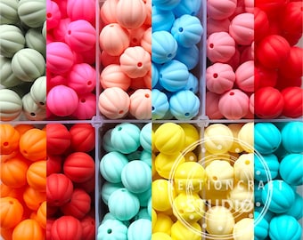 Mini cuentas de calabaza de 15 mm, cuentas de silicona al por mayor, cuentas sueltas, cuentas centrales