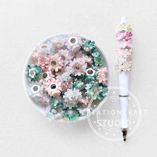 Cuentas metálicas con flores iridiscentes, cuentas florales espaciadoras elegantes, para bolígrafos con cuentas, cuentas con dijes