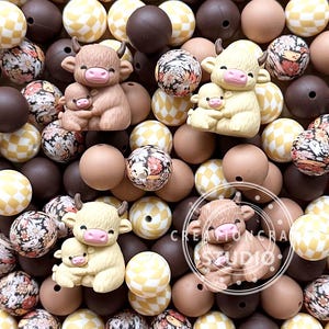 3D Highland Cow Shape Focal Beads Loose Silicone Beads Assorted Pack,15mm Mixed Beads