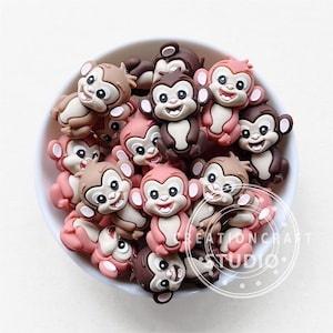 Perline focali scimmia in silicone, perline scimmia 3D, perline in silicone, perline animali, perline all'ingrosso