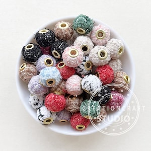 Fabric Beads, Large Hole Spacer Beads, With Brass Golden Core, Fabric Spacer