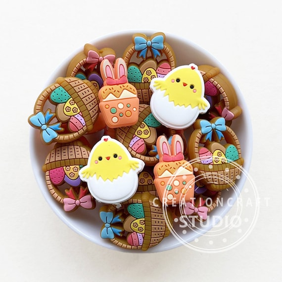 Wholesale Easter Eggs Bunny Chicken Silicone Focal Beads Easter