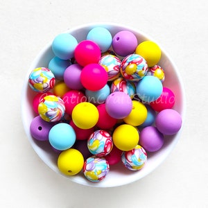 Colored Silicone Beads, 12/15mm Silicone Beads, Round Silicone Beads, DIY Necklace Jewelry Making, Mixed Color Beads, Print Beads