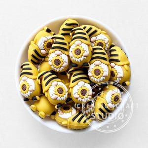 Cuentas de silicona con forma de abeja, gnomo y girasol en 3D, ideales para hacer bolígrafos y accesorios de joyería.