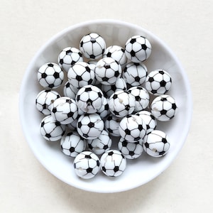 Bulk 20 - 100Pcs Soccer Silicone Beads, 15mm Round Silicone Beads DIY Necklace Bracelet Jewelry Making