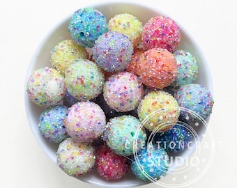 Confetti Rhinestone Sugar Ball, 20mm Bubblegum Bead,Chunky Beads, Resin Beads