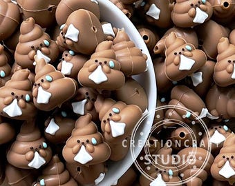 Cuentas focales de silicona con forma de caca 3D, cuentas focales de silicona, cuentas al por mayor, llavero con cuentas DIY