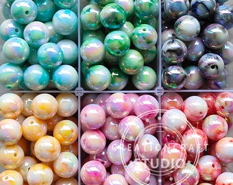 Marble Acrylic Beads, Iridescent Beads, Round Gumball Bubblegum Beads, 16mm Acrylic Beads, Charm Beads for Pen, DIY Keychain