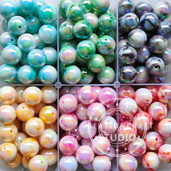 Marble Acrylic Beads, Iridescent Beads, Round Gumball Bubblegum Beads, 16mm Acrylic Beads, Charm Beads for Pen, DIY Keychain