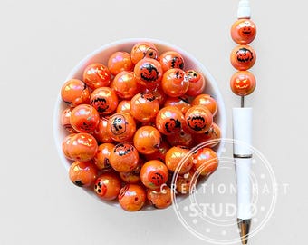Iridescent Orange Halloween Pumpkin Acrylic Gumball Beads Bulk Keychain Jewelry Making