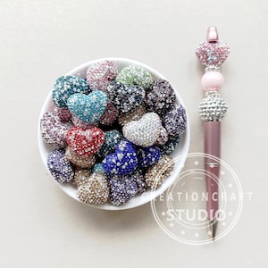 Rhinestone Polymer Clay Heart Beads, Mix Color Heart Focal Beads, Sparkle Beads, Bling Rhinestone Beads