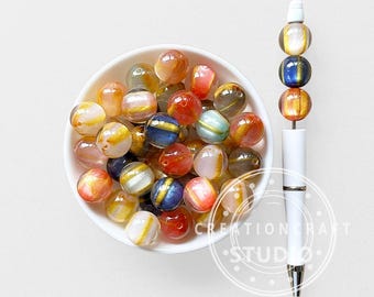 16mm 光沢のあるゴールドスワールグリッターミックスカラーガムボールビーズ、キラキラアクリルビーズ