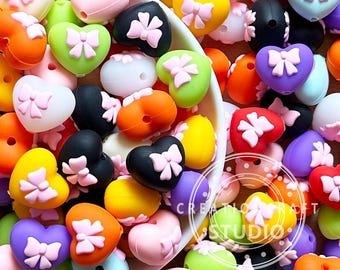 Assorted 3D Heart Bow Beads,Wholesale Silicone Beads,Focal Bead