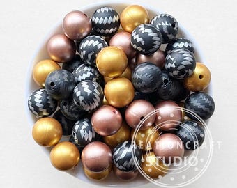 Metallic Mixed Beads,Loose Silicone Round Beads Mix,15mm Pearls Beads,DIY Beadable Pen