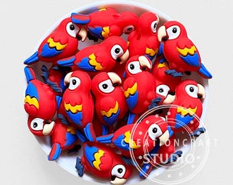 3D Silicone Parrot Loose Beads,Bird Shape Focal Beads for Handmade Jewelry DIY