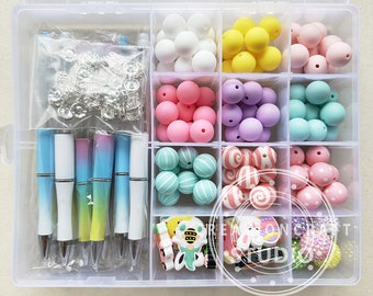 Kit de 165 piezas de cuentas variadas con temática de Pascua, cuentas focales de silicona, kit de Pascua, kit de bolígrafo para abalorios
