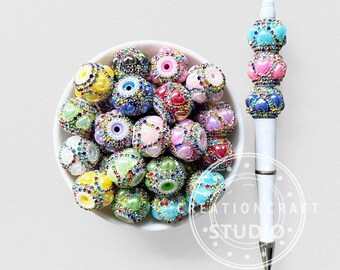 Sparkly Heart Colorful Rhinestone Acrylic Beads Beadable Pen Making Jewelry Supplies