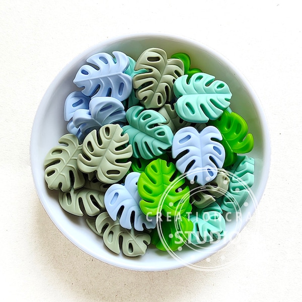 Perles en silicone Monstera en forme de feuille, Perles en silicone en vrac, Mini perles focales en forme de feuille, 20*25*8.5 mm