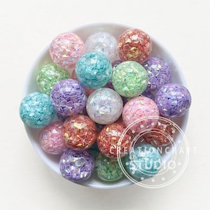 AB Heart Sequin Bubblegum Beads, Chunky 20mm Resin Beads, Assorted Color Beads ,20mm Beads,Gumball Beads