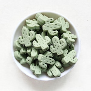Sage Cactus Shape Silicone Beads, Cactus Focal Beads, Wholesale Mini Cactus Beads, Charm Beads, 25*23mm