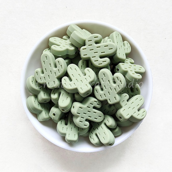 Sage Cactus Shape Silicone Beads Cactus Focal Beads Wholesale Mini Cactus Beads Charm Beads 25 23mm