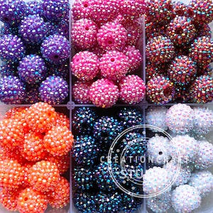 20mm Round Disco Ball Beads, Resin Beads, Rhinestone Acrylic Chunky Beads, Bubblegum Beads