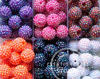 20mm Round Disco Ball Beads, Resin Beads, Rhinestone Acrylic Chunky Beads, Bubblegum Beads
