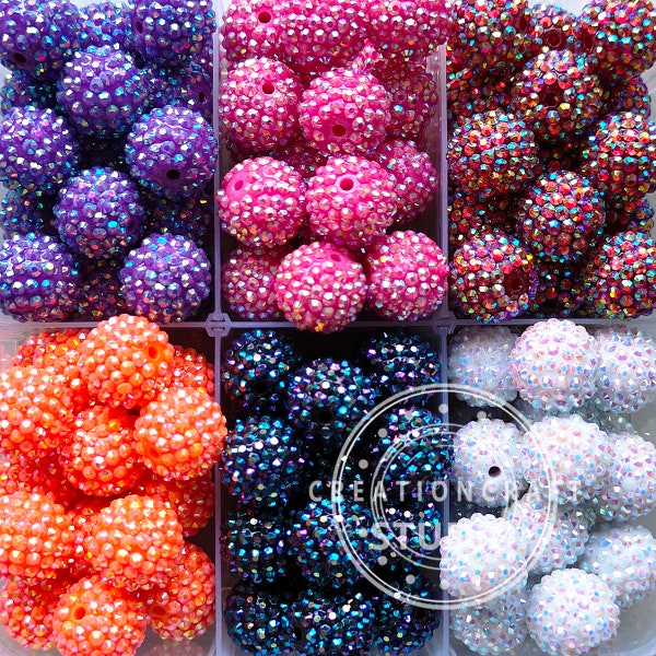 Grosses boules de boules disco rondes 20 mm, Perles en résine, strass, perles de chewing-gum