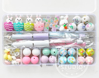 Kit de joyería de cuentas de Pascua para hacer bolígrafos con cuentas, juego de 52 bolígrafos surtidos con cuentas