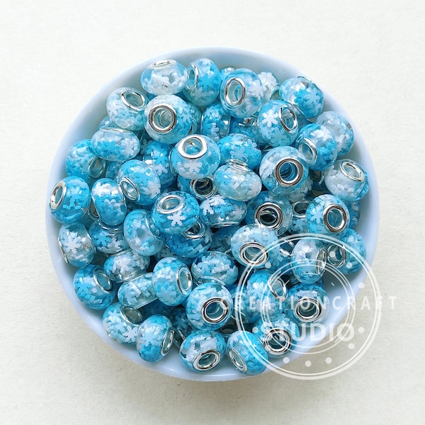 Snowflake Watermelon Lampwork Beads, Charm Beads, Rondelle Beads, Large Hole European Beads