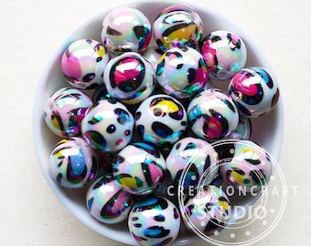 Colorful Leopard Acrylic Print Beads, 20mm Opal Leopard Chunky AB Bubblegum Beads, Pen Beads, Gumball Beads