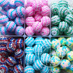 20mm Round Striped Rhinestone Bubblegum Beads, Rhinestone Gumball Bead, Chunky Rhinestone Acrylic Beads,Keychain Beads