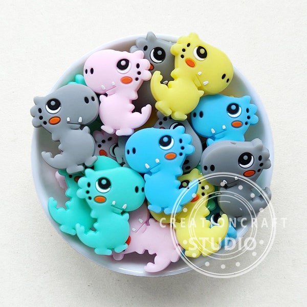 Dinosaur Silicone Beads, Animal Shape Beads, 24*32mm, 1 - 50Pcs Bulk Loose Silicone Beads, DIY Beaded Jewelry Keychain/Bag Charm